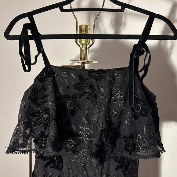 ML Monique Lhuillier Evening Gown Black Floral Print US 2 - Picture 2 of 4